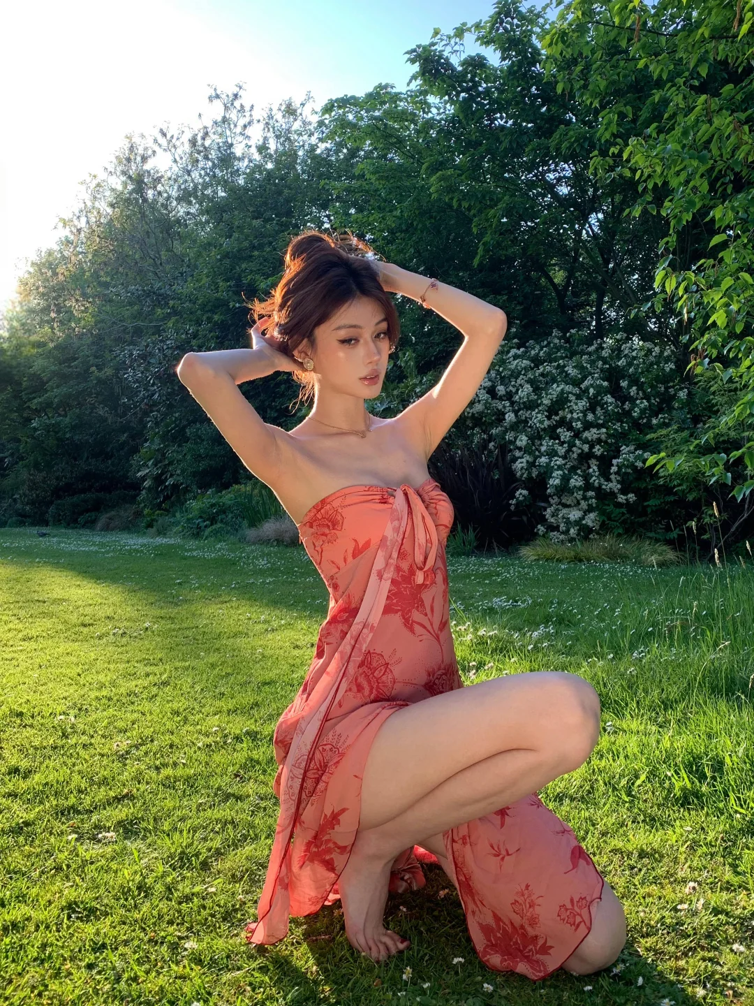 Cute A Line Sweetheart Neck Print Floral Chiffon Prom Dress Outfits SH4483