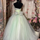 Vintage Light Green Ball Gown One Shoulder Flower Organza Long Prom Dress Evening Dress SH3734