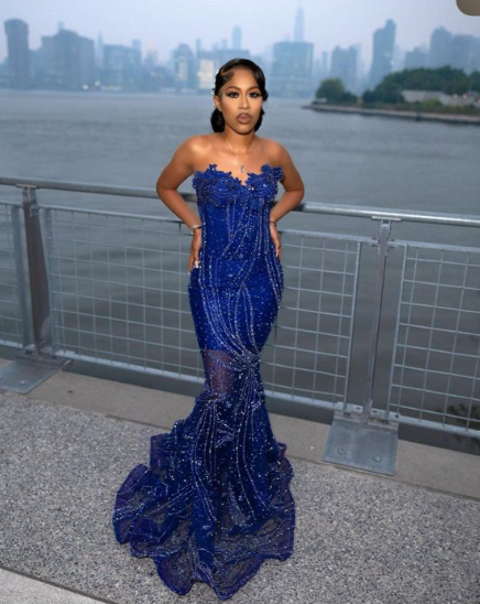 Elegant Royal Blue Sequin Beaded Appliques Mermaid Prom Dress Evening – shinydress