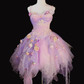 Sweety Pink Ball Gown Spaghetti Strap 3D Floral Tulle Short Prom Dress Homecoming Dress SH6440