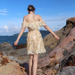 Golden A Line Off the Shoulder Lace Short Homecoming Dress Vacation Dress Outfits SH3996