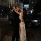 Elegant Sheath Champagne Satin Open Back Prom Dress Evening Dress with Slit SH2149