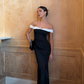 Classic Sheath Off the Shoulder Black-White Satin Prom Dress SH5064