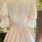 Vintage A Line Sweetheart Neck Lace Light Pink Satin Long Prom Dress Evening Dress SH1885
