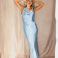 Elegant Sheath Spaghetti Strap Baby Blue Satin Long Prom Dress Evening Dress SH2324