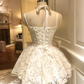White A Line Spaghetti Strap Pearl Lace Short Homecoming Dress Cocktail Dress SH3360