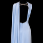 Romantic Sheath Strapless Blue Satin Open Back Long Prom Dress Graduation Prom Dress SH2489