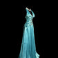 Vintage A line Halter Blue 1950s Retro Classy Satin Long Prom Dresses Party Dress 21st Birthday Outfits Graduation Dresses SH3509
