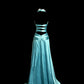 Vintage A line Halter Blue 1950s Retro Classy Satin Long Prom Dresses Party Dress 21st Birthday Outfits Graduation Dresses SH3509