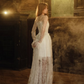 Elegant White A Line Long Sleeve Lace Long Train Prom Dress Evening Dress SH6698