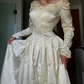 Retro Light Apricot A Line Long Sleeve Beaded Satin Wedding Dress Prom Dress SH5935