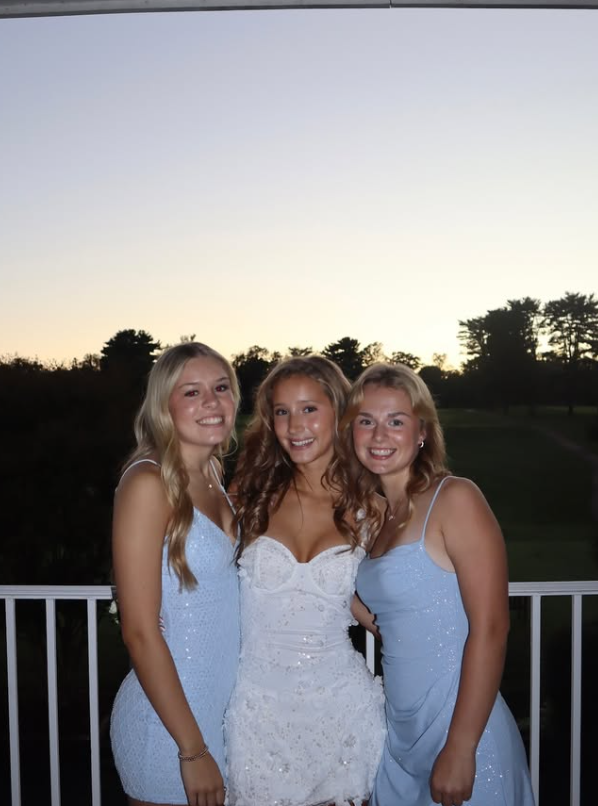 Old Money Homecoming Look Big Blowout Hair White Dress Blue Flowers Classic Elegance SH7455