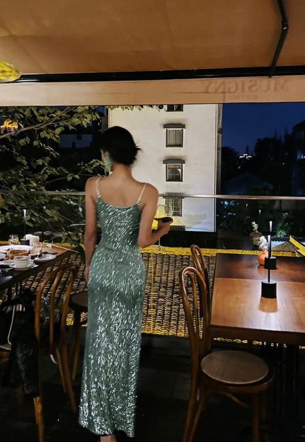 Dazzling Green Sheath Spaghetti Straps Sequin Prom Dress Evening Dress Date Dress SH5642
