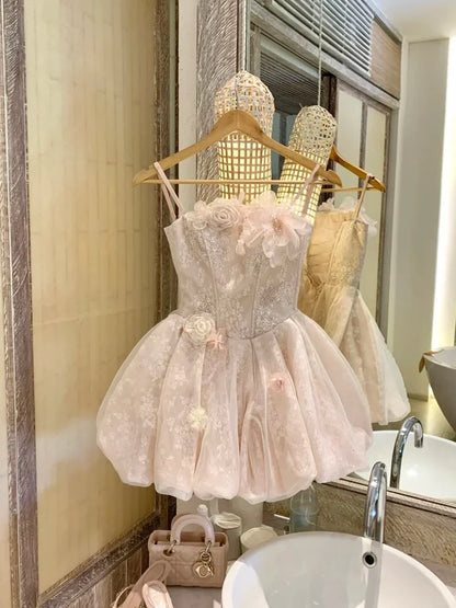 Light Pink A Line Floral Lace Tulle Short Prom Dress Homecoming Dress SH7183