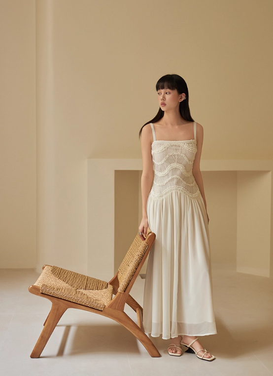 Simple A Line Spaghetti Strap Light Apricot Lace Chiffon Party Dress Outfits SH4728