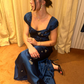 Navy Blue A Line Straps Exquisite Beaded Satin Prom Dress Evening Dress Outfits SH7254