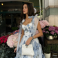 Blue Print Floral A Line Spaghetti Strap Tea Length Chiffon Homecoming Dress Cocktail Dress Outfits SH3564