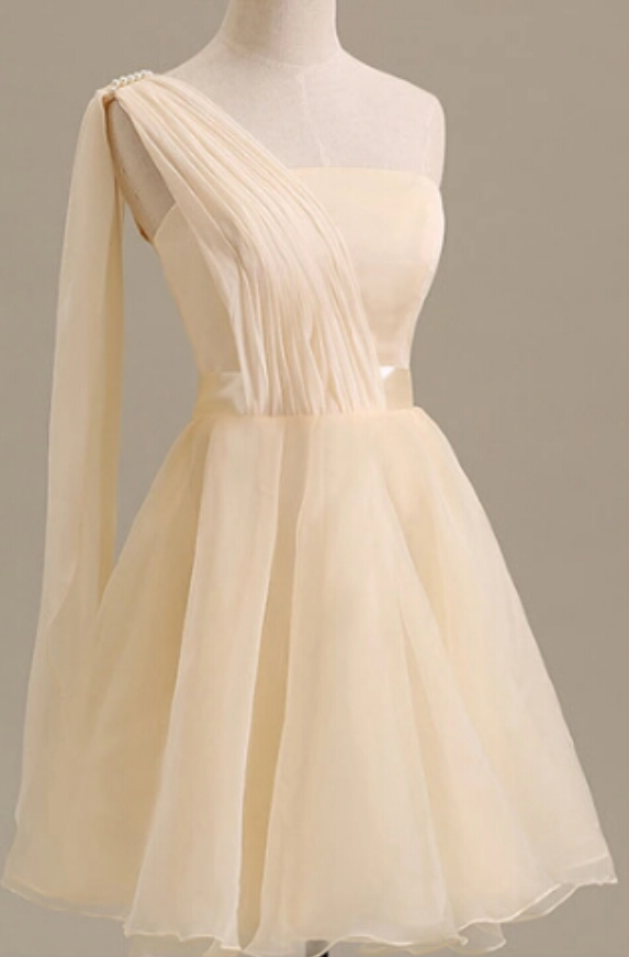 Elegant Short Tulle A-line Dress,One Shoulder Homecoming Dress SH658