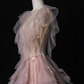 Pink Beaded A Line V Neck Ruffle Tulle Prom Dress Evening Dress Party Dress SH3619