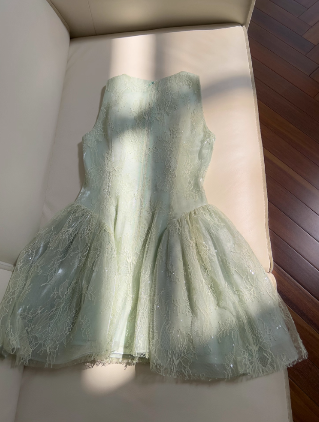 Green A Line Round Neck Lace Tulle Short Homecoming Dress SH4508