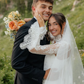 Romantic Sheath Long Sleeve White Lace Wedding Dress with Slit SH6988