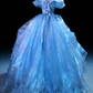 Dreamy Blue CindeRella Gown Organza Long Graduation Prom Dress SH5289