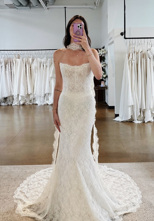 Sexy Mermaid Strapless Corset White Lace Long Wedding Dress SH6036