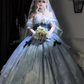 Stunning Blue Bow A Line Lace Tulle Lolita Goth Boning Dress Prom Dress SH4911