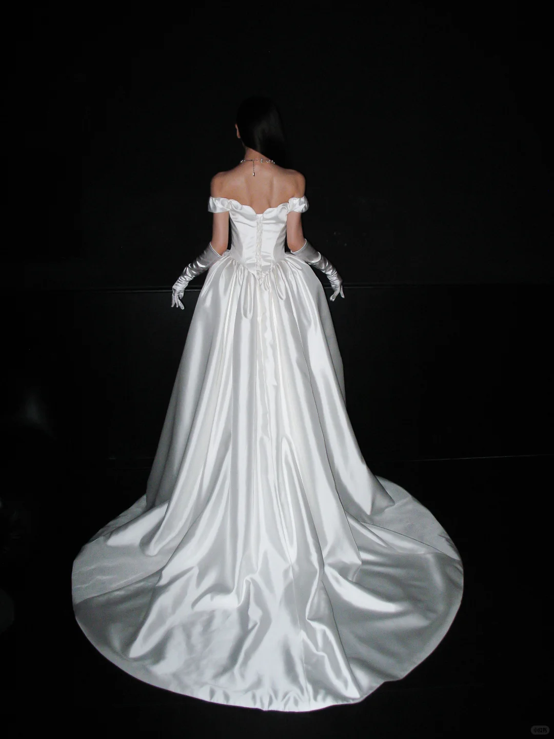 Chic Ball Gown Off the Shoulder White Satin Long Train Wedding Dress SH8901