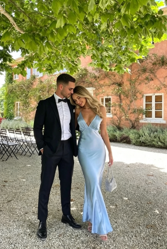 Simple Light Blue Long Prom Dresses  SH868