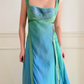 Vintage Dreamy A Line Blue Green Ombre Chiffon Prom Dress Wedding Guest Dress SH5438