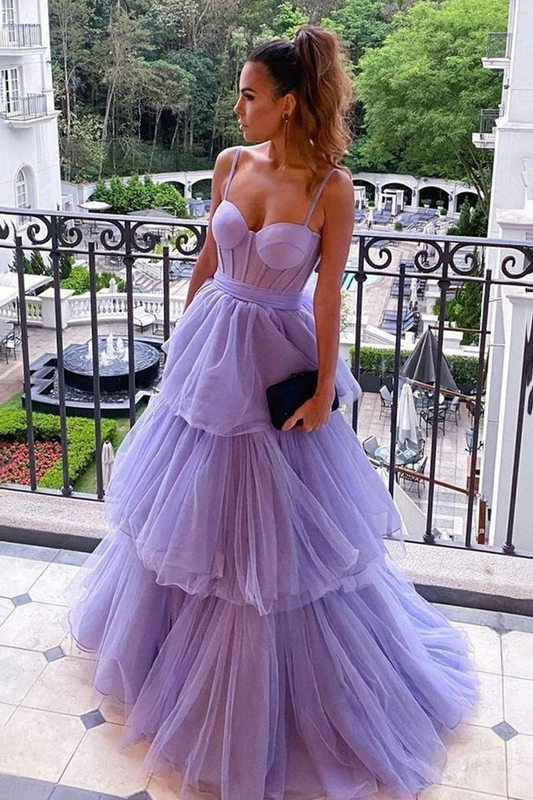 Lavender A-Line Puffy Long Prom Dresses, Beautiful Graduation Party Dresses SH792