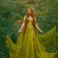 Fairy A Line Off the Shoulder Corset Appliques Green Tulle Prom Dress Evening Dress SH2180