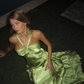 Sexy A Line Halter Green Satin Long Prom Dress Evening Dress SH1817