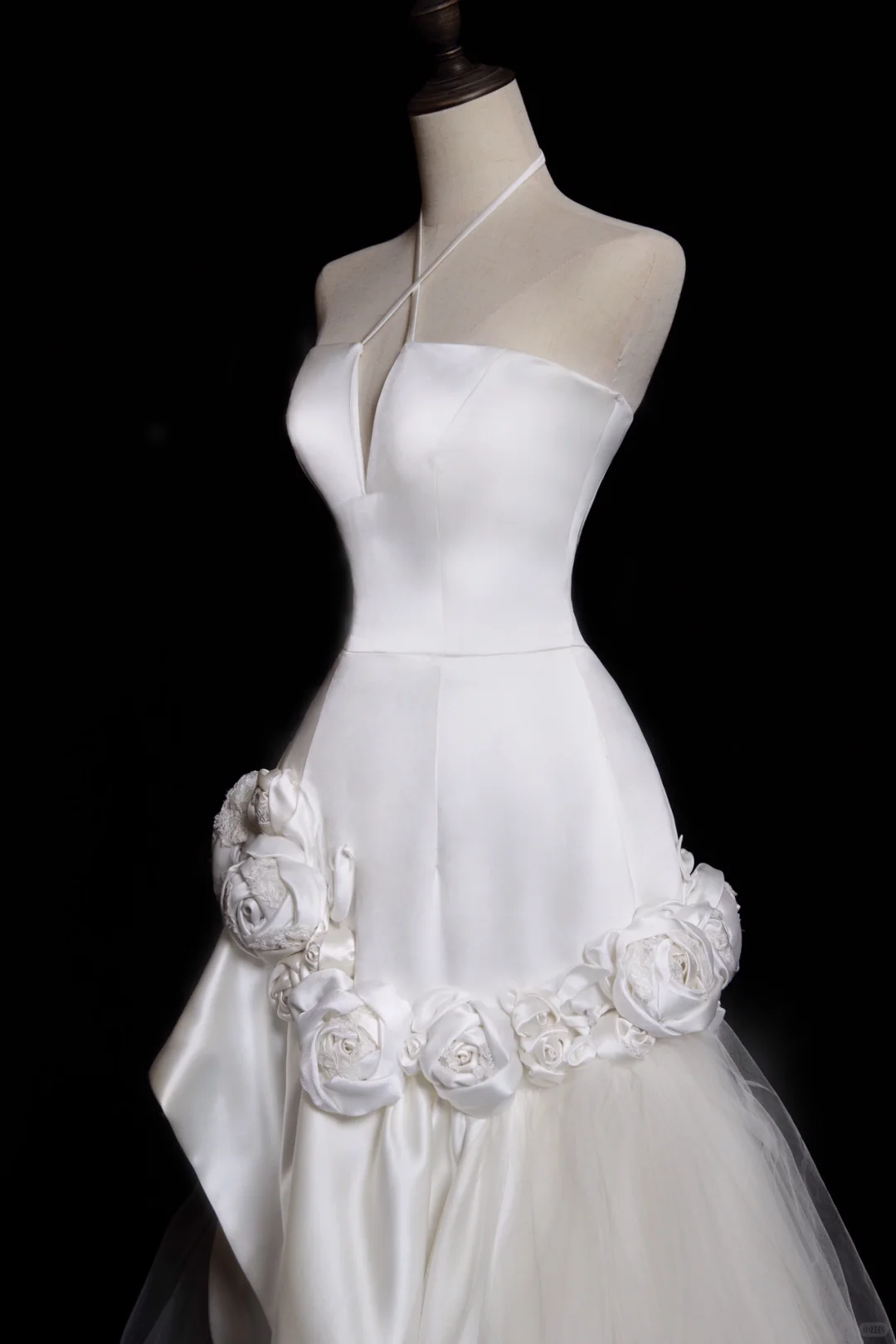 Mermaid Halter White Floral Ruffle Satin Tulle Wedding Dress SH4710