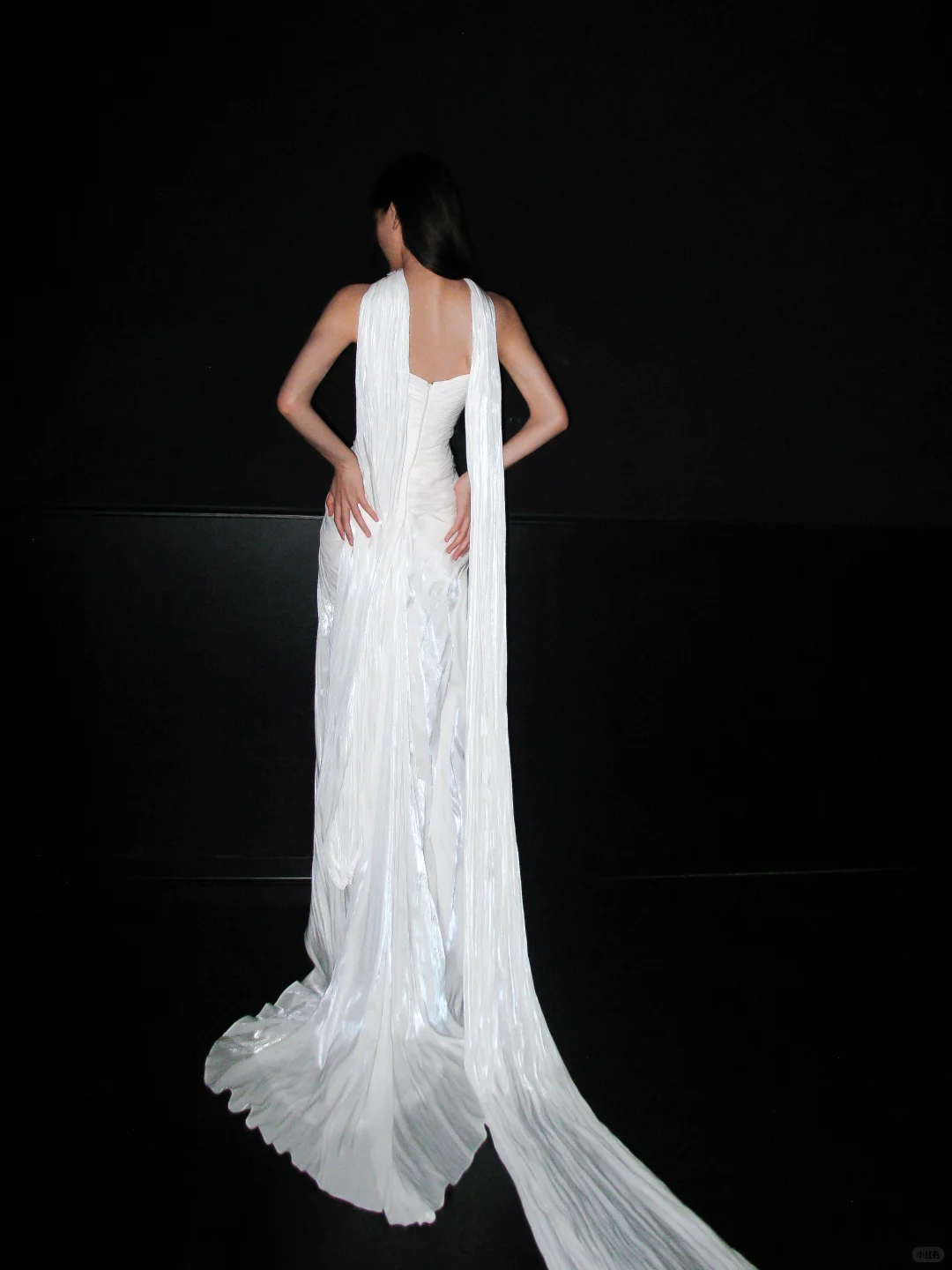 Unique Sheath Strapless White Pleated Satin Slit Long Wedding Dress SH6676