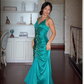 Stunning Vintage Mermaid Halter Beaded Chiffon Satin Prom Dress SH5176
