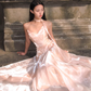 Unique Light Pink A Line Strapless Organza Long Prom Dress 16th Birthday Dress SH4193