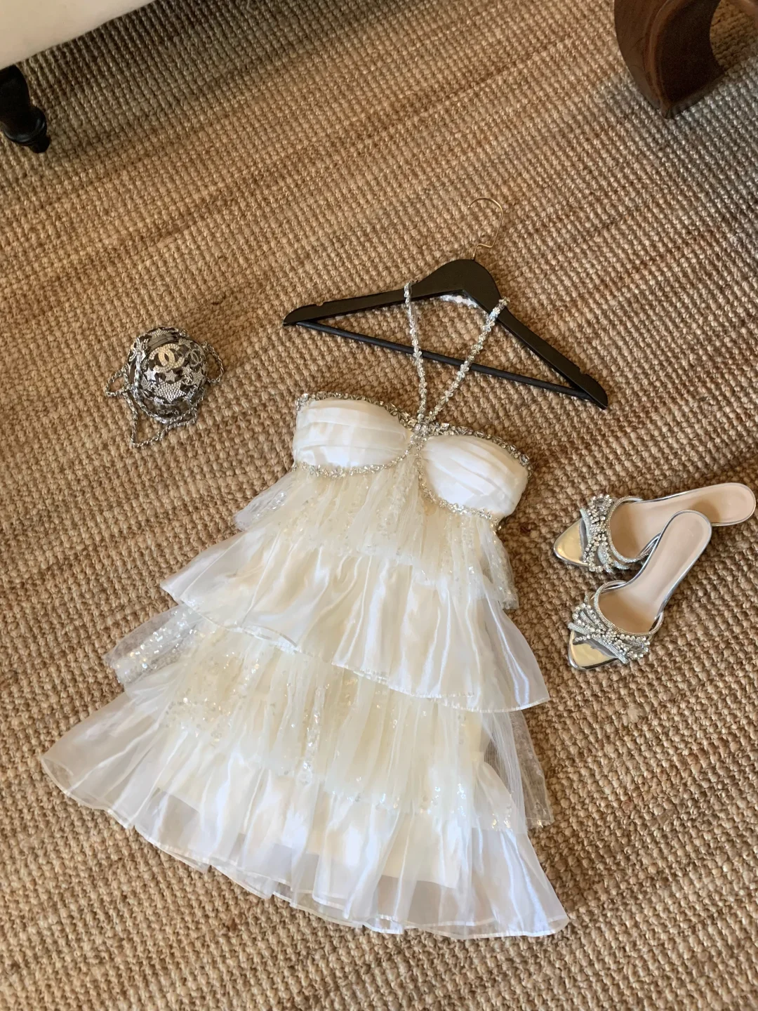 Shiny Rhinestone A Line Halter Layered Tulle Short Prom Dress Homecoming Dress SH7188