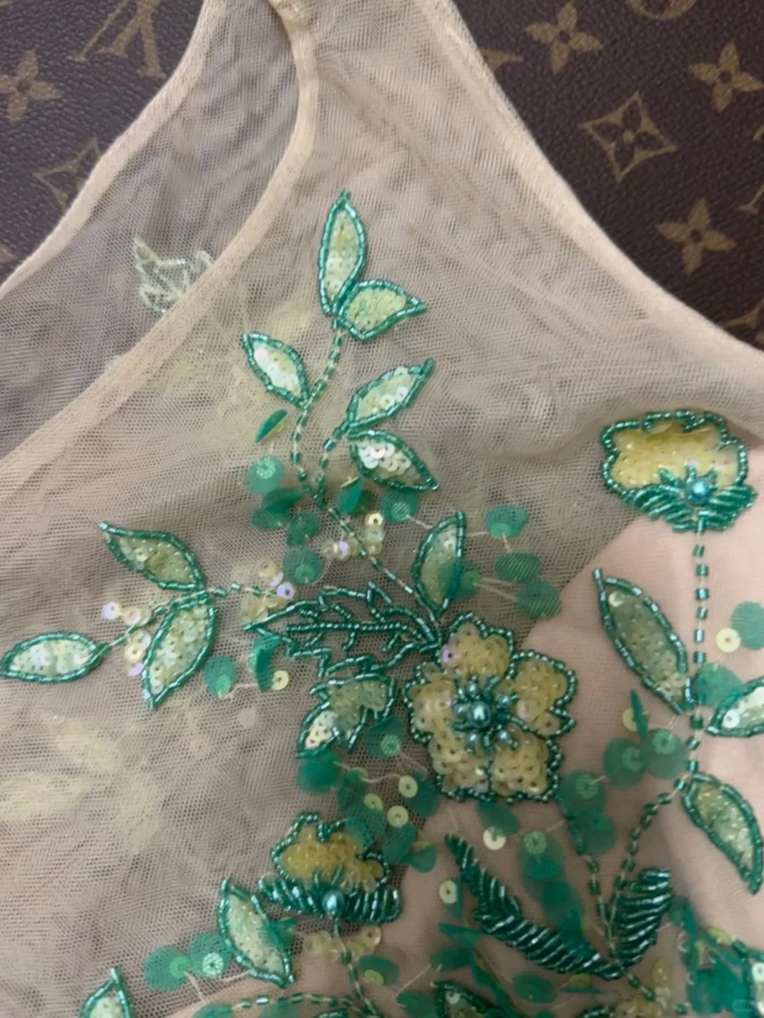 Green A Line Round Neck Embroidery Tulle Prom Dress Party Evening Dress SH5899