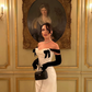 Sexy Black Bow Sheath Straps Corset White Satin Prom Dress Evening Dress with Slit SH5525