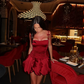 Burgundy Bow A Line Spaghetti Strap Satin Short Homecoming Dress Birthday Dress SH4163