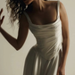 Classic Simple A Line Strap White Satin Long Wedding Dress SH7357
