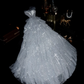 Shiny A Line Strapless Layered Sequin Tulle Long Prom Dress Evening Dress with Bow SH3161