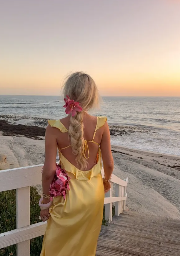 Yellow A Line Straps Satin Open Back Long Prom Dress Outfits SH4806