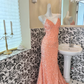 Shiny Orange Mermaid Spaghetti Strap Sequin Open Back Evening Dress Prom Dress SH3845