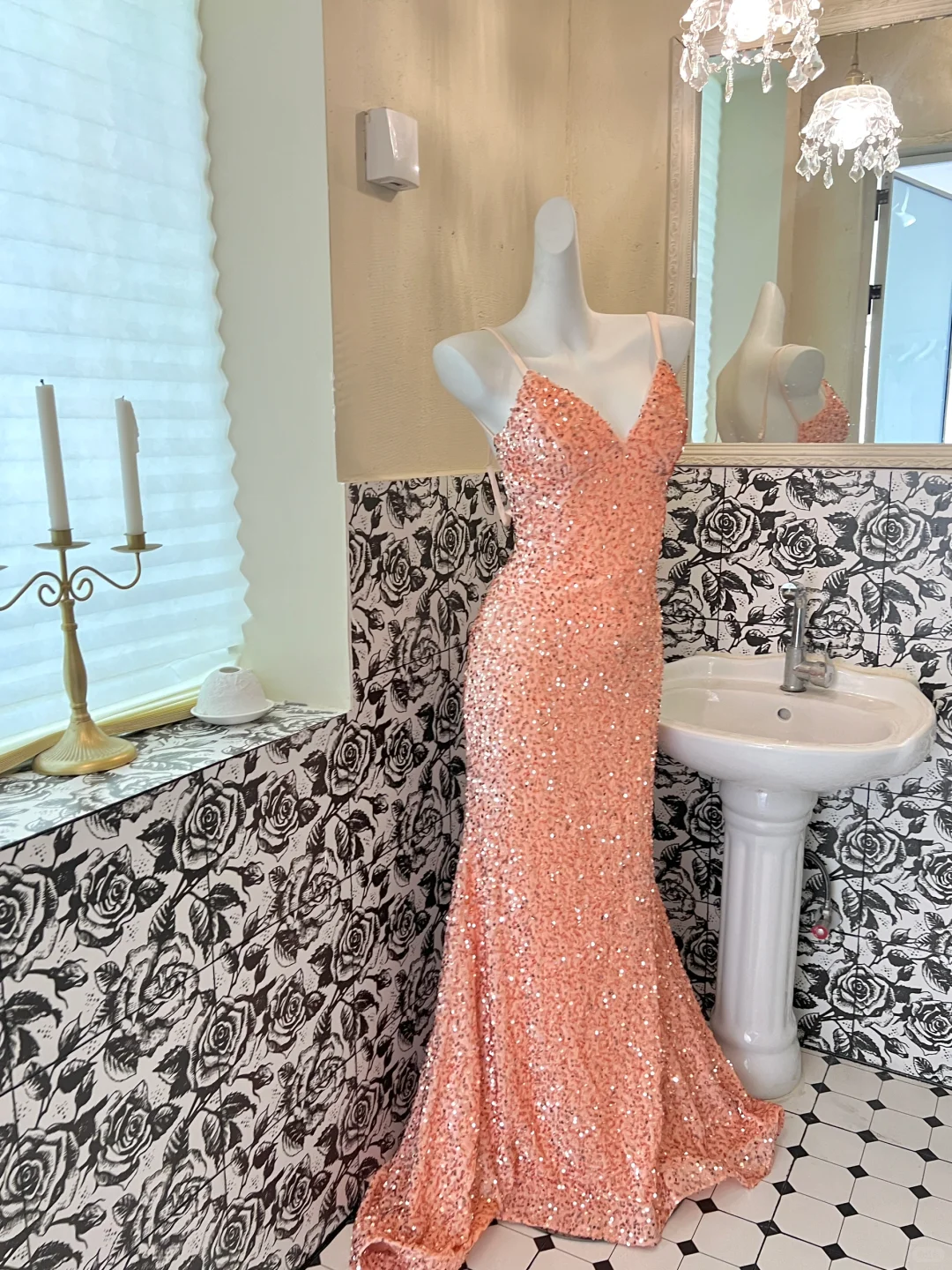Shiny Orange Mermaid Spaghetti Strap Sequin Open Back Evening Dress Prom Dress SH3845