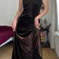 Vintage Sheath Spaghetti Strap Brown Velvet Prom Dress Evening Dress SH6075
