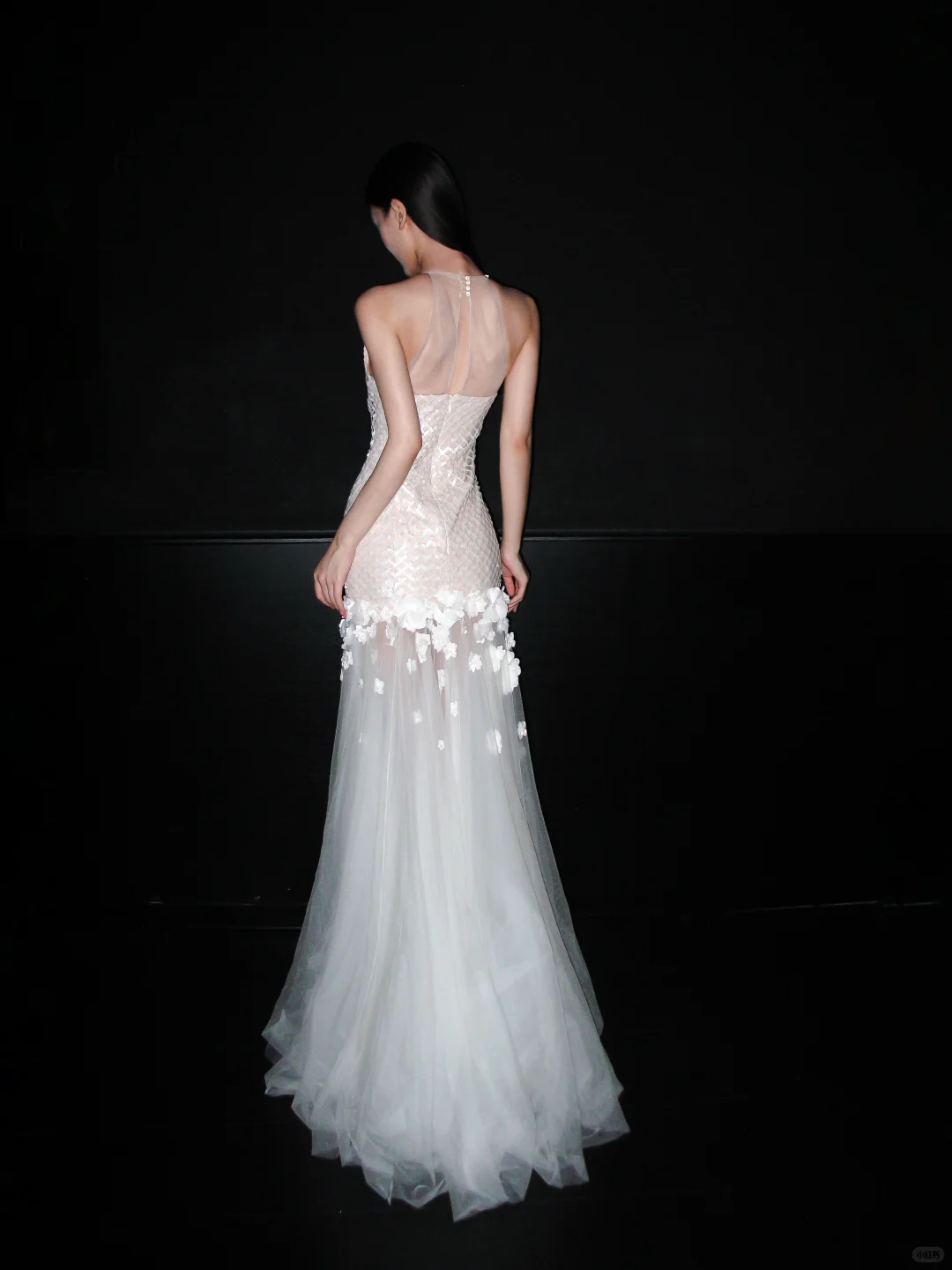 Shiny Mermaid Halter White Sequin Tulle Backless Long Wedding Dress SH8892