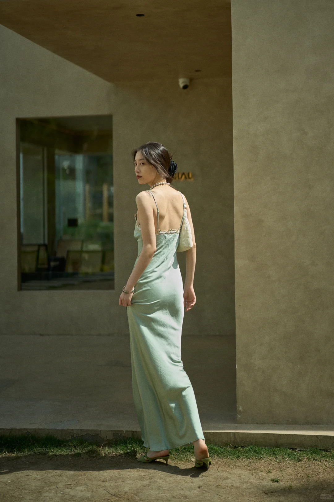 Sage Green Sheath Spaghetti Strap Appliques Satin Long Prom Dress Party Dress Outfits SH4965